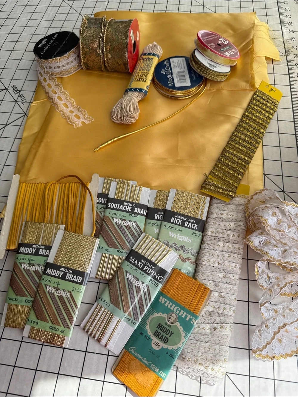 Vintage Gold Trim Ribbon Lace Wright’s Metallic Braid Craft Sewing Lot Satin